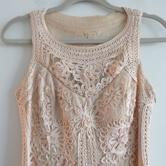 VINTAGE SUE WONG NOCTURNE Cream Soutache Lace Floral Shift Dress Y2K - Size US 8 - Picture 3 of 16